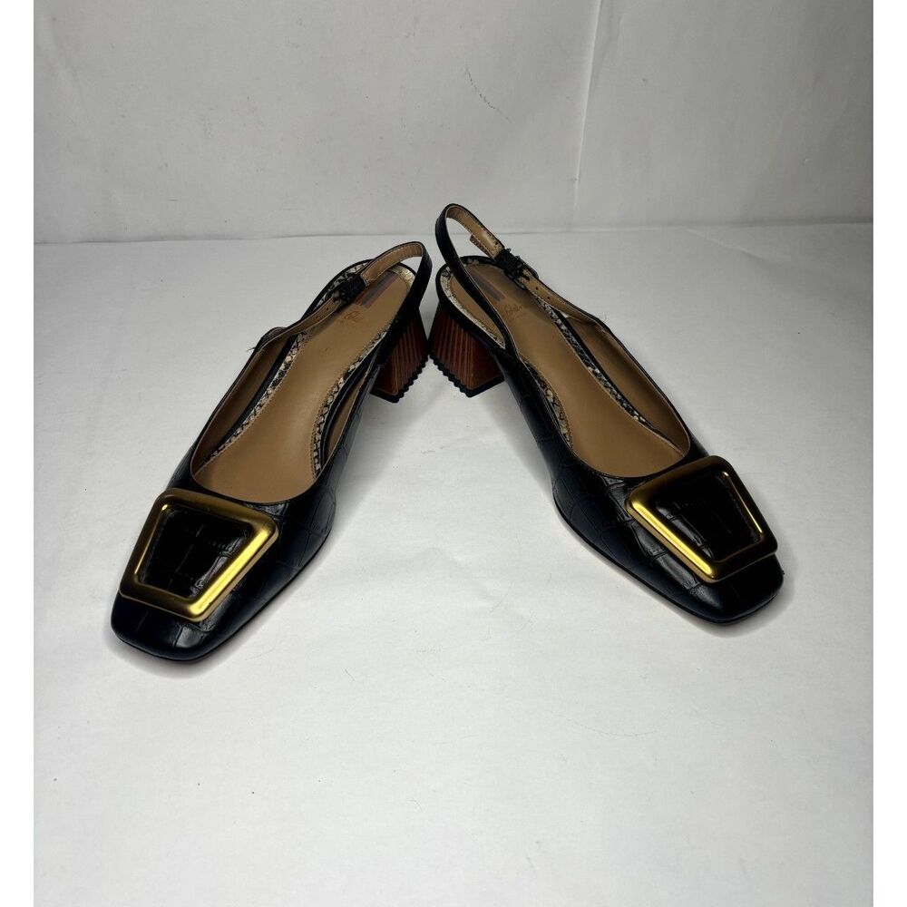 Sam Edelman Tanessa Women's Black Square-Toe Buckle Heel Slingback Pumps - Picture 3 of 7